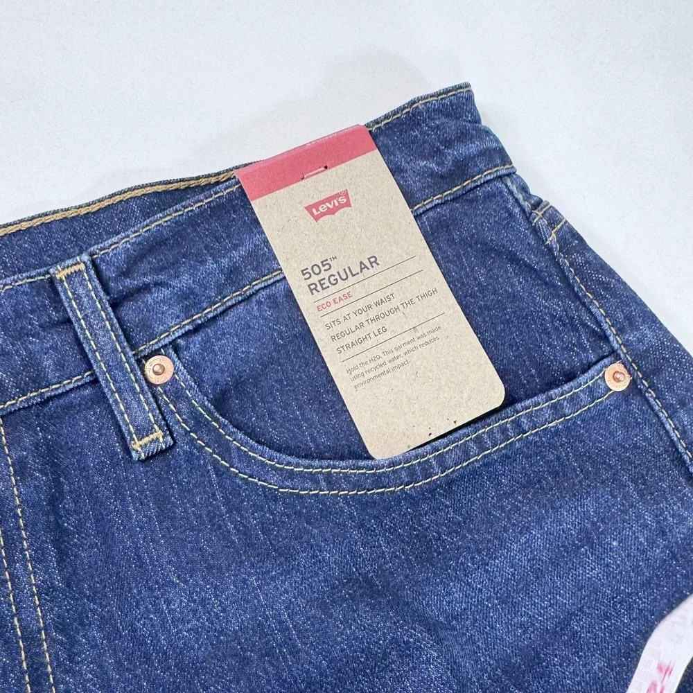 Levis 505 Jeans Mens 35x32 Blue Denim Regular Fit Straight Leg Dark Wash Stretch